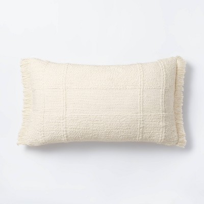 Oversized Woven Plaid Lumbar Throw Pillow White - Threshold™ designed with Studio McGee