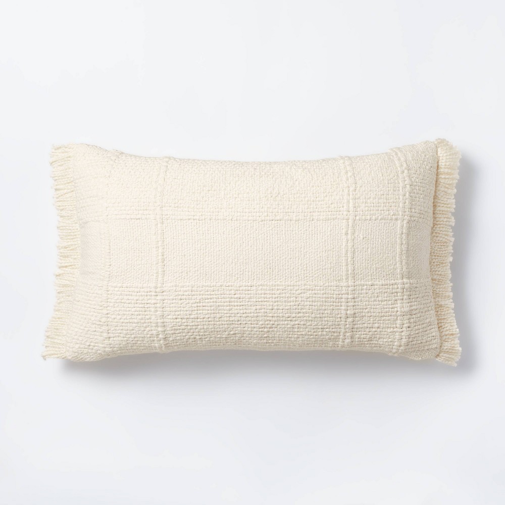 Oversized Woven Plaid Lumbar Throw Pillow White - Threshold designed with Studio McGee
