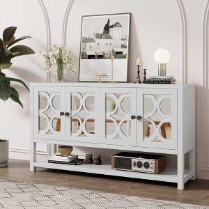 TIRAMISUBEST Elegant Retro Console Table/Storage Cabinet/Sideboard with Mirrored Doors, Spacious Shelves, and Durable Acacia Wood Legs - 1 of 4