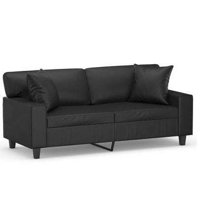 vidaXL 2-Seater Faux Leather Sofa with Throw Pillows - Modern Scroll Arm Design for Living Room or Lounge Area - Black