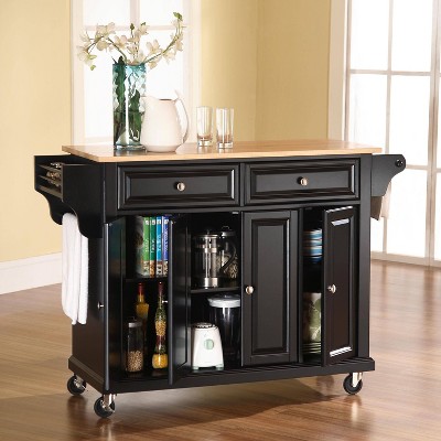 Black Granite Top Kitchen Cart with Storage and Spice Rack