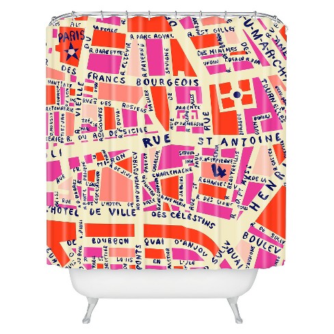 Paris Map Shower Curtain Pink Deny, Map Shower Curtain