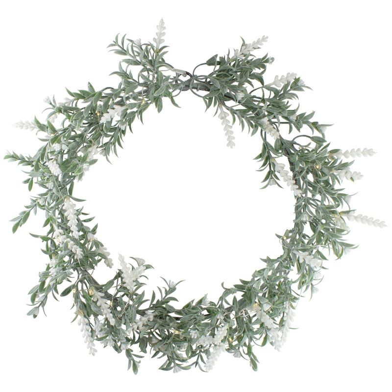 Northlight Pre-Lit Battery Operated White Lavender Spring Wreath- 16" - White LED Lights, 1 of 5
