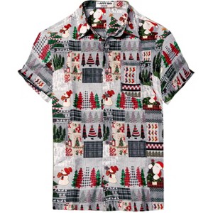 LA LEELA Men's Holiday Beach Short Sleeve Hawaii Vacation Santa Claus Party Holiday Shirt Hawaiian Ugly Christmas Tree Shirts for Men - 1 of 4