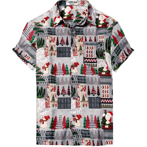 LA LEELA Men's Holiday Beach Short Sleeve Hawaii Vacation Santa Claus Party Holiday Shirt Hawaiian Ugly Christmas Tree Shirts for Men - image 1 of 4