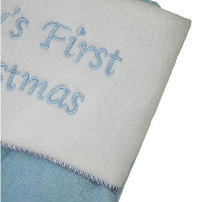 21" Blue and White Baby's First Christmas Snowman Stocking