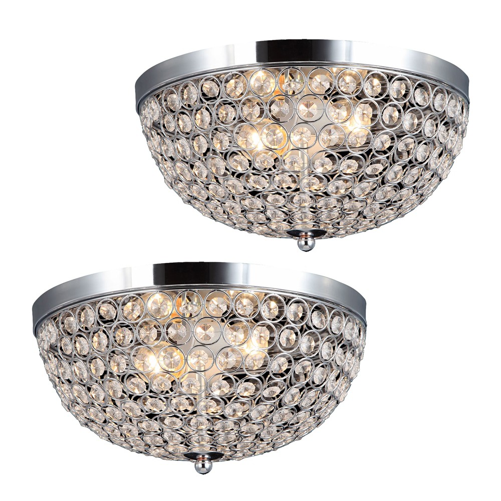 Photos - Chandelier / Lamp Set of 2 13" Elipse Crystal Flush Mount Ceiling Lights Chrome - Elegant De