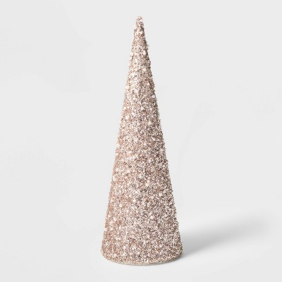 Large Sequin Tree Cone with Beads Decorative Figurine Champagne - Wondershop™