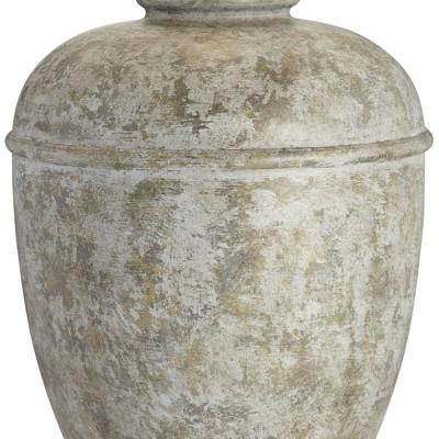 Southwest Rustic Faux Stone Table Lamp with Cream Linen Shade