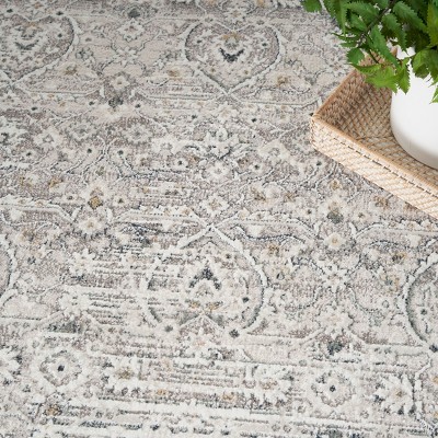 Gray Floral Rectangular Synthetic Indoor Area Rug