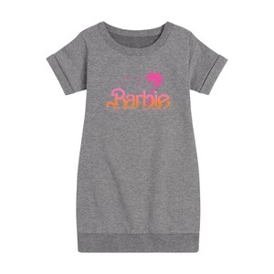 Girls' - Barbie - Sunset and Palm Trees Graphic Short Sleeve Fleece Dress - 1 of 3
