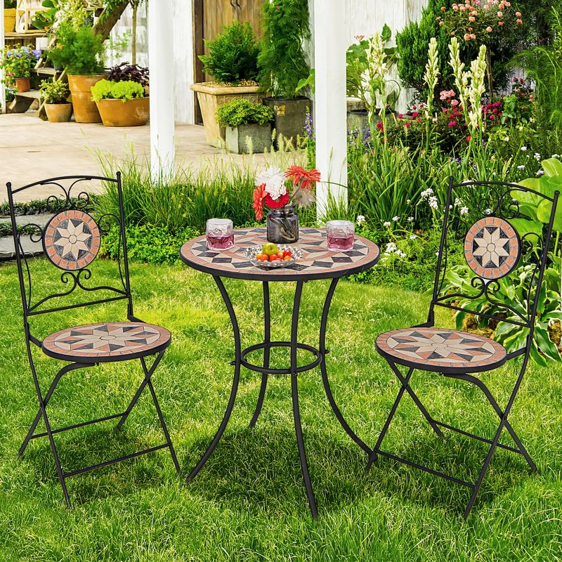 3pcs Patio Bistro Set Outdoor Patio Conversation Furniture Folding Dining Garden, 4 of 11