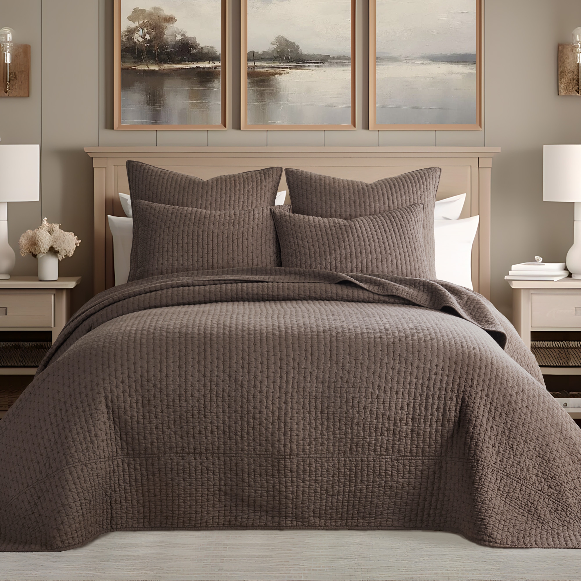 Cross Stitch Cocoa King Bedspread Set - Levtex Home