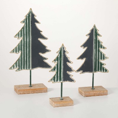 Sullivans 17.5"  14.75" & 12" Green Woodland Pinetree Figurine Set of 3