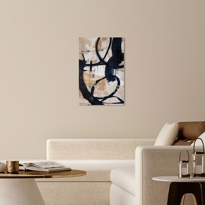 Flowing Abstract Shapes Canvas Wall Art in Beige and Black, 24" x 36"