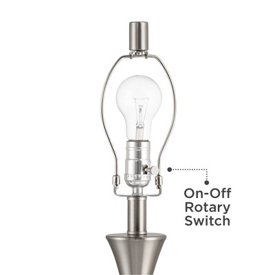 Brushed Nickel Modern Table Lamps Set with White Drum Shades