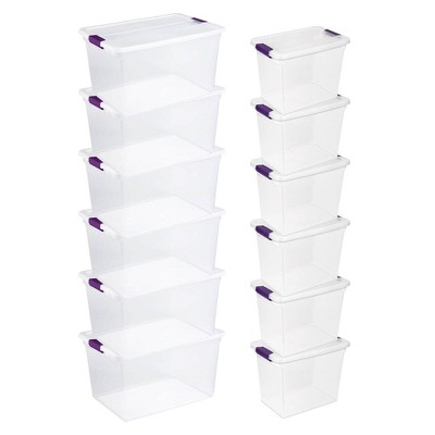 Sterilite 66 Quart Clear Storage Container Box (6 Pack) + 27 Quart Tote (6 Pack)