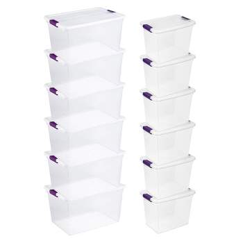 Sterilite 66 Quart Clear Latch Lid Storage Container Tote, 6 Pack, and 27 Quart Clear Latch Lid Storage Container Tote, 6 Pack for Home Organization