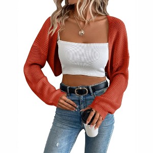 Womens Cropped Sweater Cardigan Sweater Knit Bolero Open Front Cropped Cardigan with Lantern Sleeve - 1 of 4