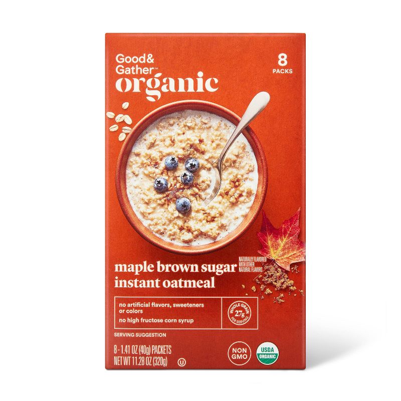 Organic Maple Brown Sugar Instant Oatmeal Packets - 11.28oz/8ct - Good &#38; Gather&#8482;, 1 of 7