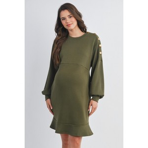 Hello Miz Women's Long Sleeve Round Neck Ruffle Hem Maternity Dress - 1 of 4
