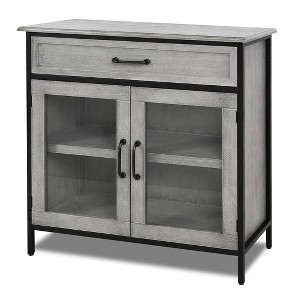 2 Door Wood and Metal Cabinet - StyleCraft: Mango Veneer, Industrial Accent Storage, No Assembly Required - 1 of 4