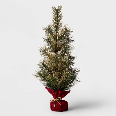18" Unlit Mini Artificial Christmas Tree with Gold Glitter Tips and Velvet Wrapped Base - Wondershop™