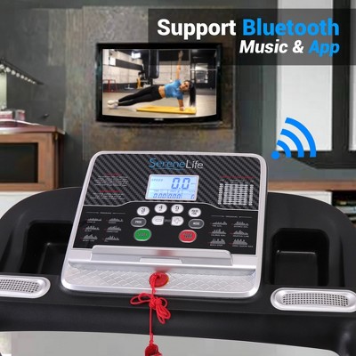 SereneLife 1.0 HP Motorized Folding Treadmill - 12 Pre-set Programs, Bluetooth, LCD Display, Hydraulic Folding System