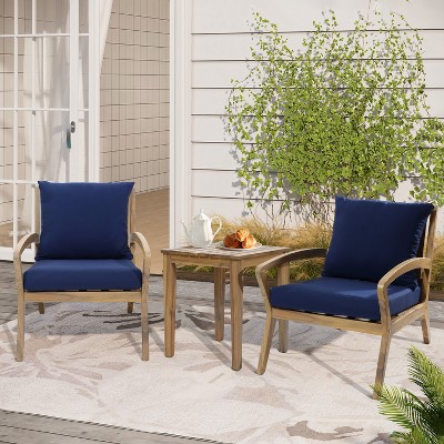 Acacia Wood Outdoor Conversation Set with Blue Cushions