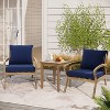 LuxenHome Outdoor Acacia Wood Side Table and Set of 2 Armchairs with Blue Cushions - 3 of 4
