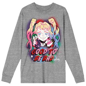 Harley Quinn Good To Be Bad Comic Sketch Art Crew Neck Long Sleeve Gray Heather Adult Tee - 1 of 3