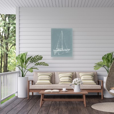 Ethan Harper Blue-Grey Yacht Sketch Outdoor Canvas Print 14x19