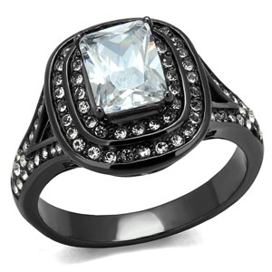Slickblue Women’s Light Black Stainless Steel Ring, Oblong Synthetic CZ, Trendy Halo Band, Clear, Sizes 5-10 - 1 of 4