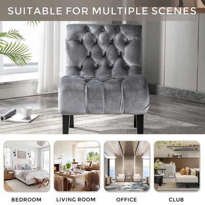 Ridstar Upholstered Modern Velvet Accent Chair With Wooden Legs For Reading, Living Room-Silver