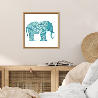 Teal Elephant Bohemian Canvas Print with Natural Frame, 16" x 16"