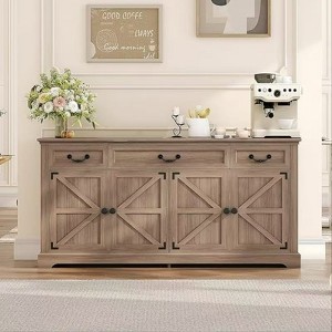 Vipbear 65 "Large buffet storage cabinet, farmhouse kitchen cutlery cabinet buffet, 3 drawers and 4 doors, living room storage cabinet - 1 of 4