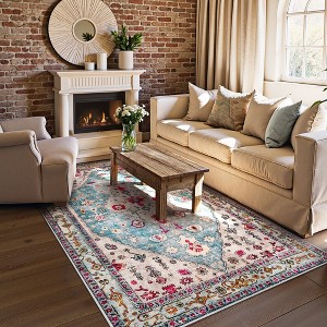 Lahome Boho Traditional 4'x6' Area Rugs Ultra-Thin Soft Washable Rugs for Living Room Non-Shed Print Indoor Carpet for Bedroom Playroom Nursery - 1 of 4
