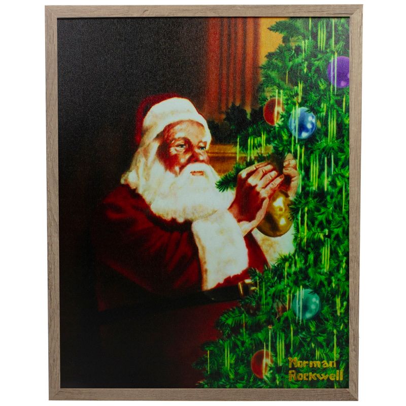 Northlight 19" Lighted Norman Rockwell 'Santa Trimming Tree' Christmas Wall Art, 1 of 6