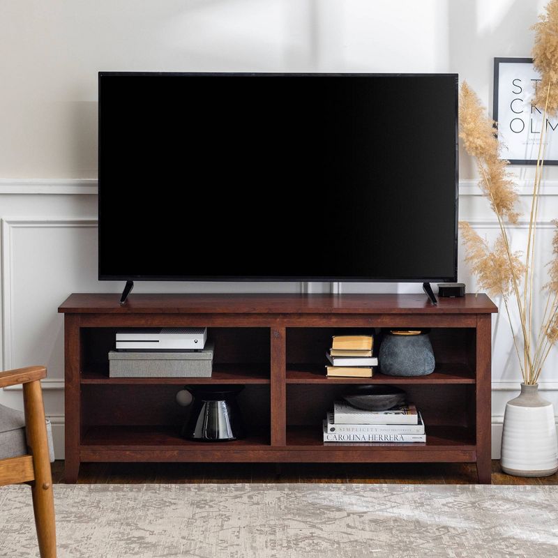 Transitional 4 Cubby Wood Open Storage TV Stand for TVs up to 65"- Saracina Home, 3 of 21