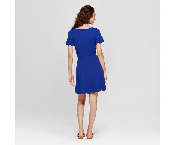 Women's Short Sleeve Scalloped Trim Mini Dress - Vanity Room Blue XS