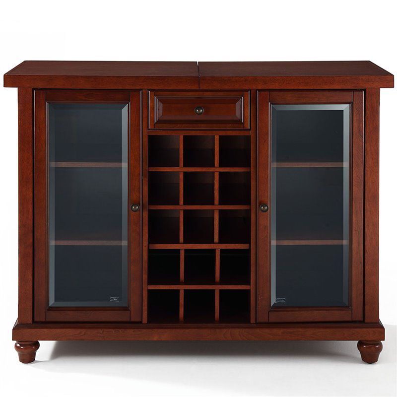 Wood Sliding Top Home Bar Cabinet in Vintage Mahogany Brown-Pemberly Row, 3 of 11