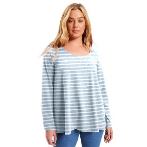 June + Vie by Roaman's Women's Plus Size Long-Sleeve Swing One + Only Tee - 1 of 4