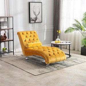 CAVINAS Velvet Chaise Lounge Chair, Button-Tufted Upholstered Recliners Chair, Accent Chair with Pillow, Sofa Chair for Bedroom, Living Room - 1 of 4