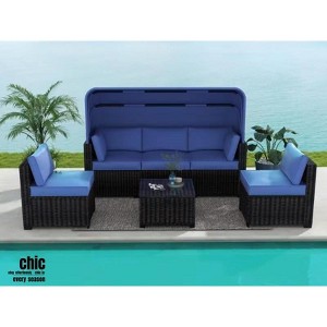 Jojoka 6PC Patio Furniture Set with Adjustable Canopy & Backrest, Rattan Outdoor Sectional Conversation Sofa for Yard Garden Deck - 1 of 4