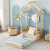 NicBex Twin Size Floor Bed,Wooden House-Shaped Roof Floor Bed with Headboard Guardrails,Montessori Floor Bed Twin for Kids/Boys/Girls,Natural - 3 of 4