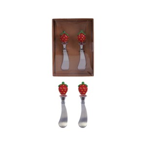 Storied Home 2-Piece Stainless Steel Canape Knives with Glass Strawberry Shaped Handles, Red and Green - 1 of 2