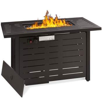 Best Choice Products 42in Fire Pit Table 50,000 BTU Rectangular Steel Gas w/ Storage, Cover, Glass Beads