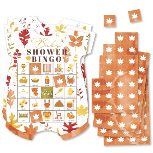 Big Dot of Happiness Fall Foliage Baby - Picture Bingo Cards and Markers - Autumn Leaves Baby Shower Shaped Bingo Game - Set of 18 - 1 of 4