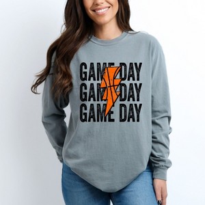 Simply Sage Market Women's Game Day Stacked Lightning Bolt Long Sleeve Garment Dyed Tee - 1 of 4