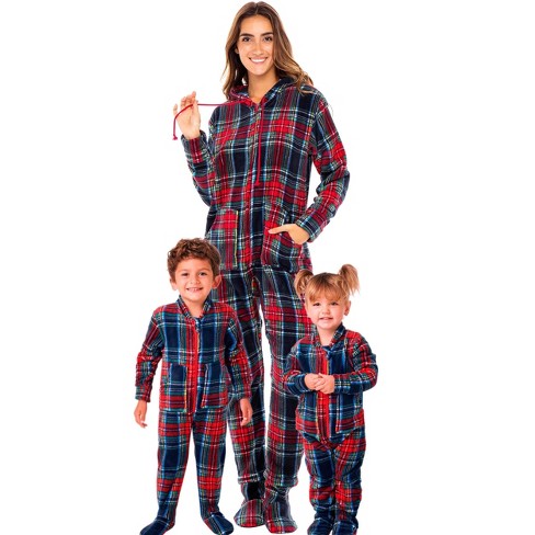 Alexander Del Rossa Women S Warm Fleece One Piece Footed Hooded Pajamas Christmas Plaid Red And Green Footed Medium Target